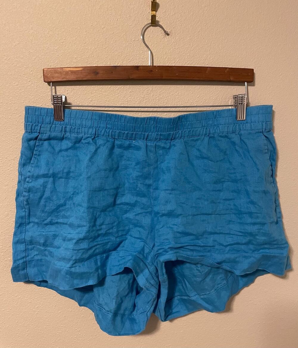 HIHO Shorts Womens XL Blue Linen Elastic Waist Lightweight Casual Summer Beach